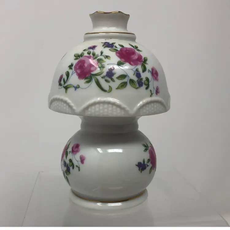 Porcelain Pink Rosebud Bedside Lamp Made in Japan