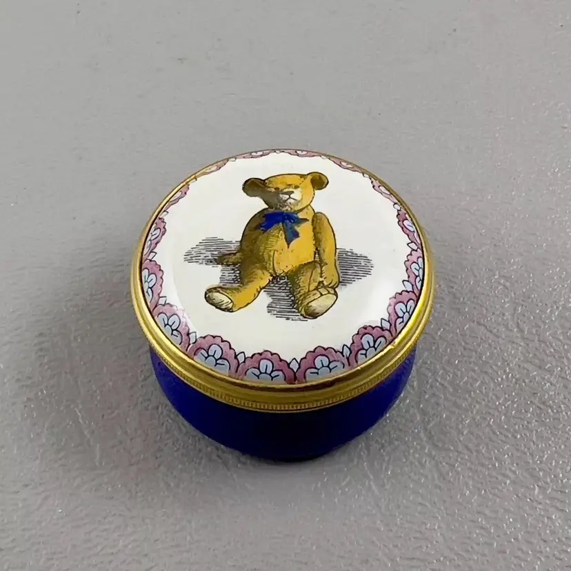 Halcyon Days Smithsonian Original Teddy Bear Blue Screw Top Enamel