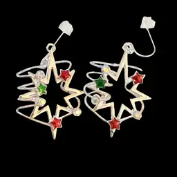 Festive Holiday Silvertone French Wire Earrings 1.76”