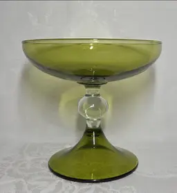 Vintage Indiana Glass Green Pedestal Candy Dish.