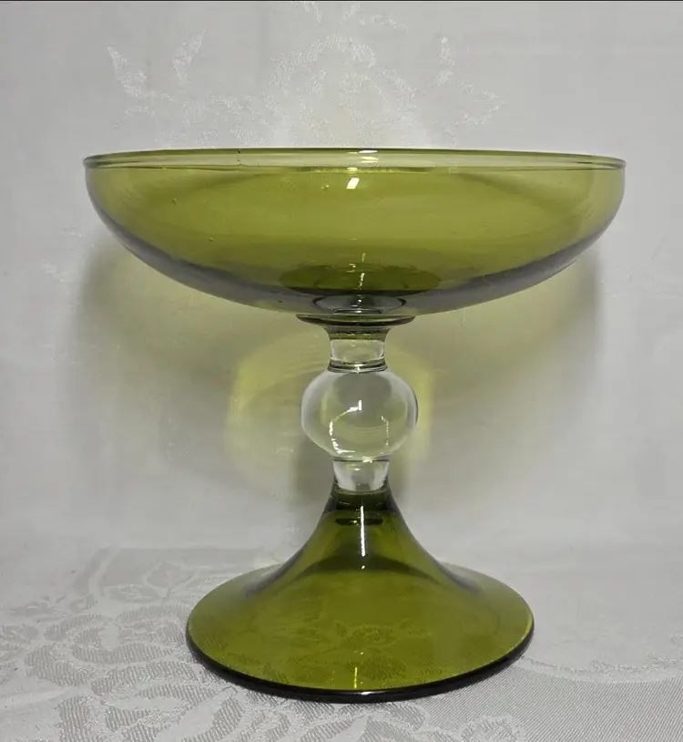 Vintage Indiana Glass Green Pedestal Candy Dish.