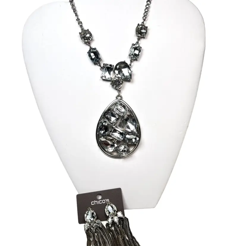 Supreme Bling Necklace & Earrings. Multi Colored Chains.  Drop length adjustable ~11-1/4” to 13-1/2”.