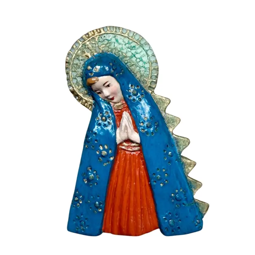 Vintage Wax Ornament Cast From Antique German Mold | Madonna Virgin Mary