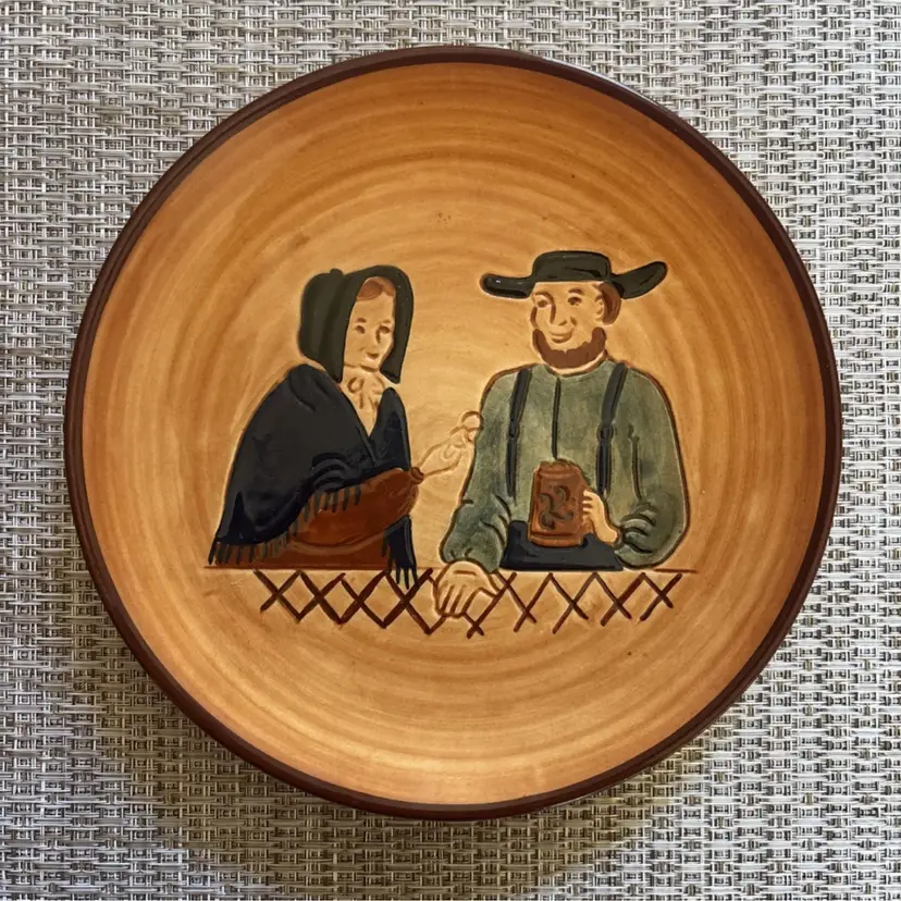 Pennsbury Pottery Salad Plate, Pretzels And Beers, 8”, Amish Series