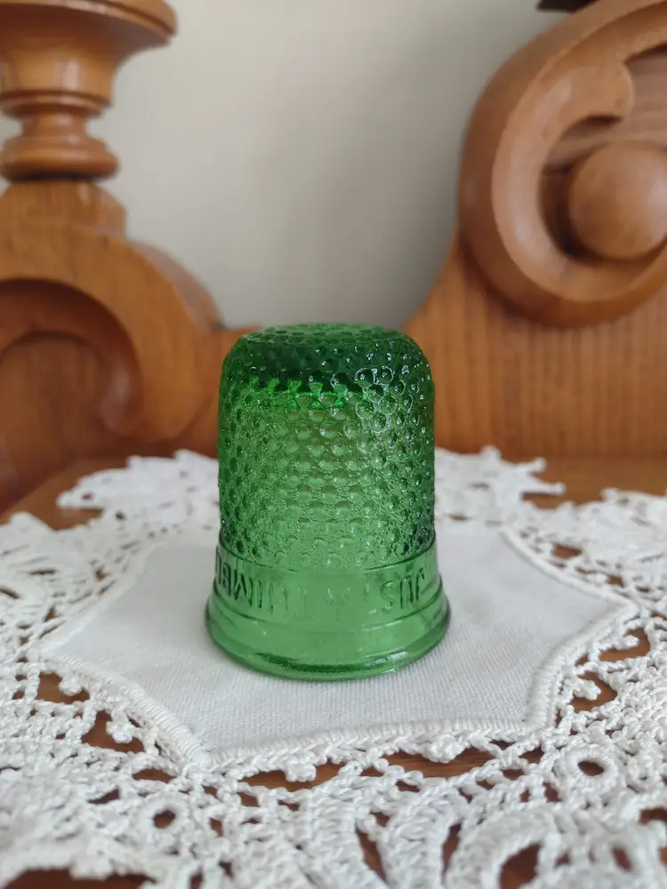 Vintage "Just a Thimble Full" Green Shot Glass