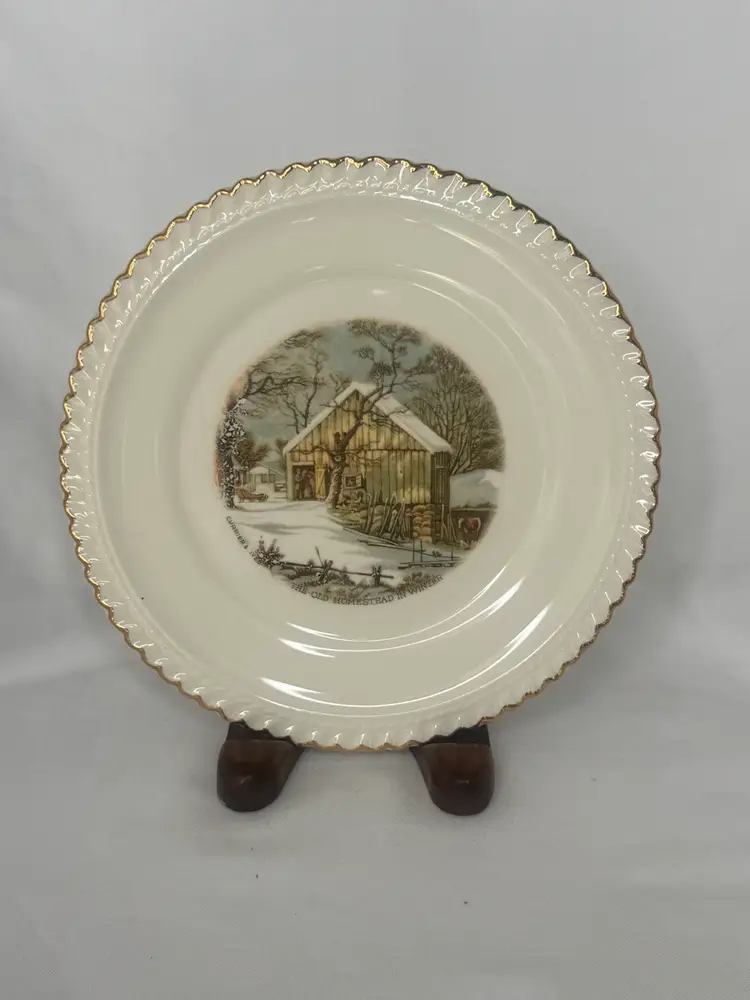 Vintage Harkerware Currier And Ives Collector / Dessert Plate “The Old Homestead in Winter".  Approx 6”
