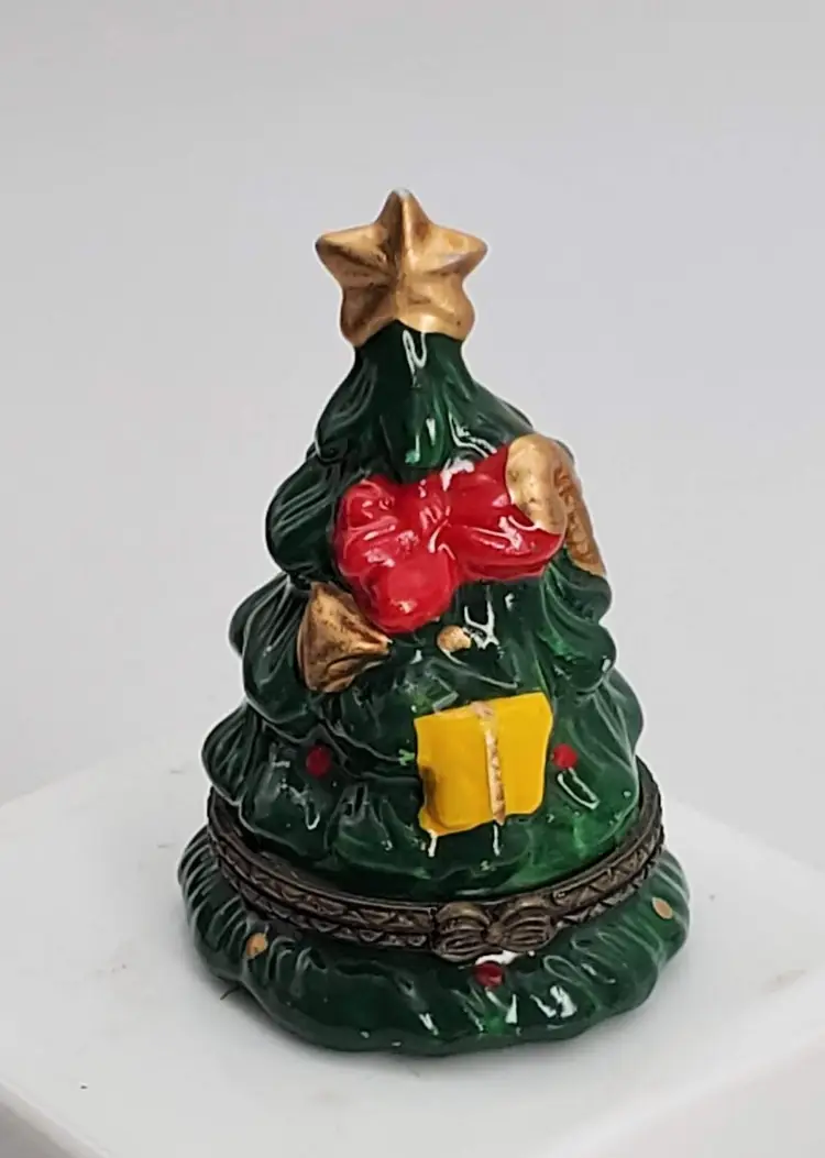 Christmas Tree Porcelain Hinged Trinket Box