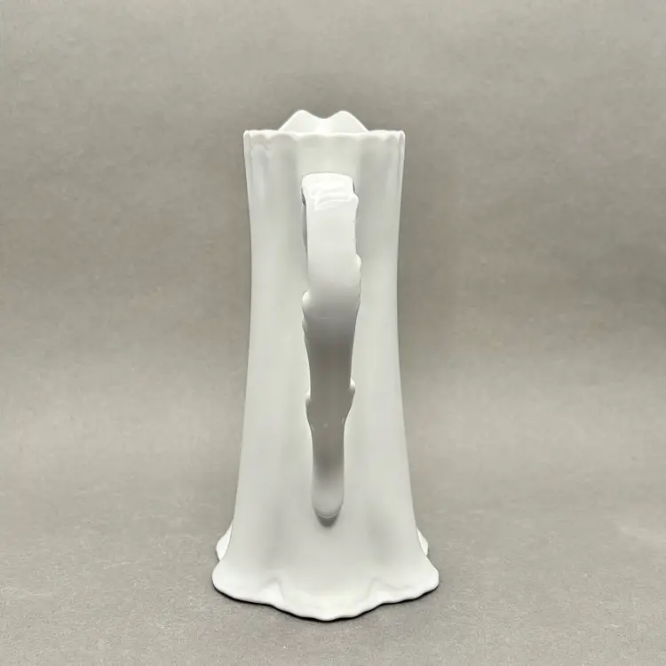 Vintage White Porcelain Fluted Pitcher with Scalloped Base