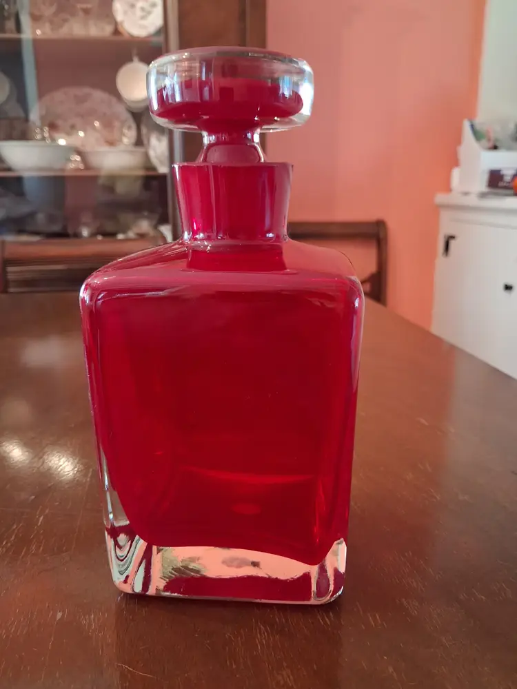 Vintage Empoli Ruby Red Decanter with Stopper 9"