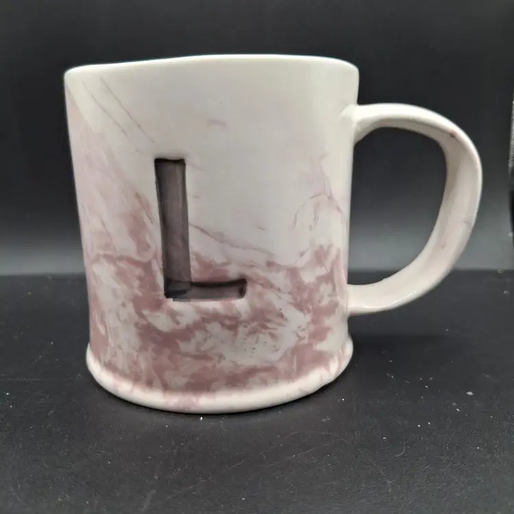 Initial Letter L Anthropologie Marble Ceramic Coffee Mug White Pink
