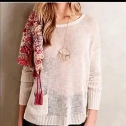 Sparrow By Anthropologie Sweater Cream Open Knit Sz L Coastal Fisherman Linen