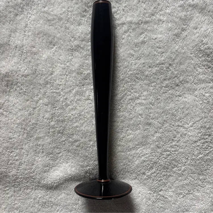 Vintage Black Amethyst Glass Bud Vase Hand Painted Flowers Orange Floral Design