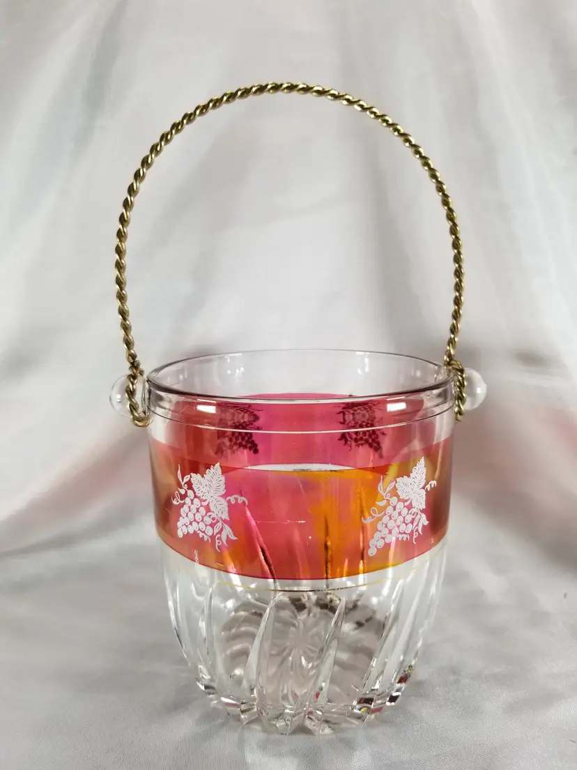 Vintage Cranberry Flash with Grapes Arte Murano Linea Mary Crystal Ice Bucket