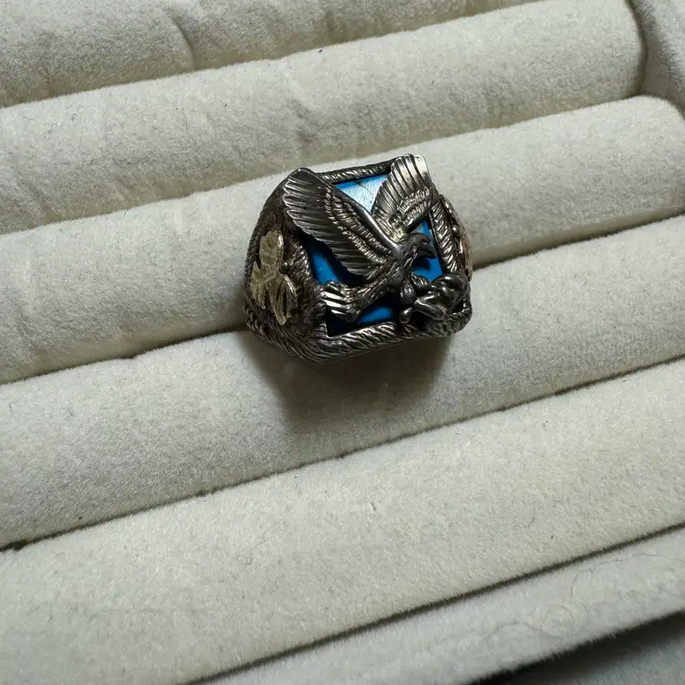 Sterling/12k Black Hills Gold Turquoise Ring Sz 11