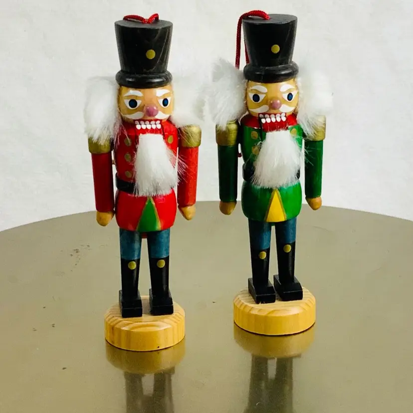 Pair Of Soldier Nutcrackers Vintage Christmas Wreath Ornament Approximately 1.5” Diameter And 4” Tall