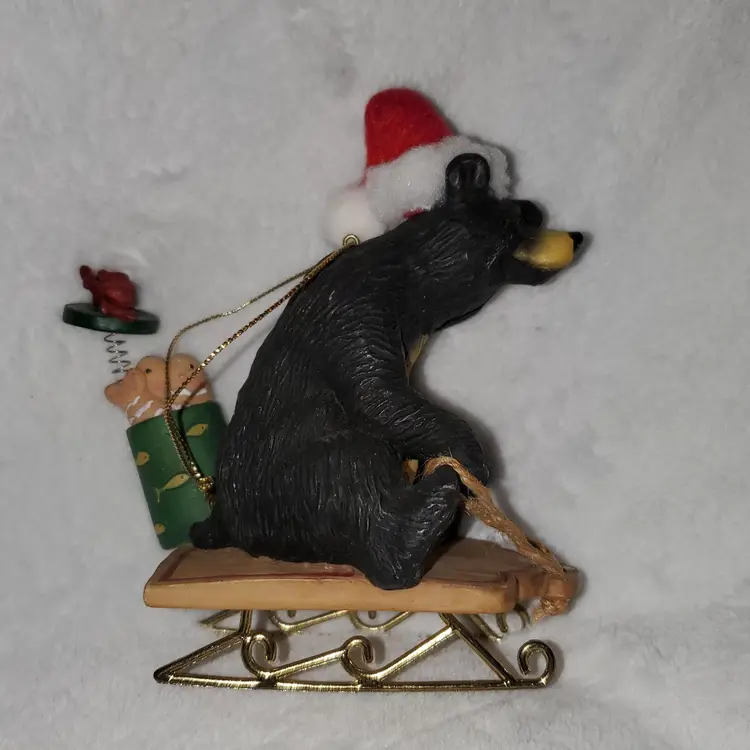 Vintage O'Well Festive Bear on Sleigh Christmas Ornament