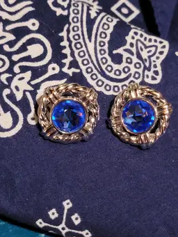 Elegant Rivoli Blue Swarovski and Silvertone Earrings Marked SAL