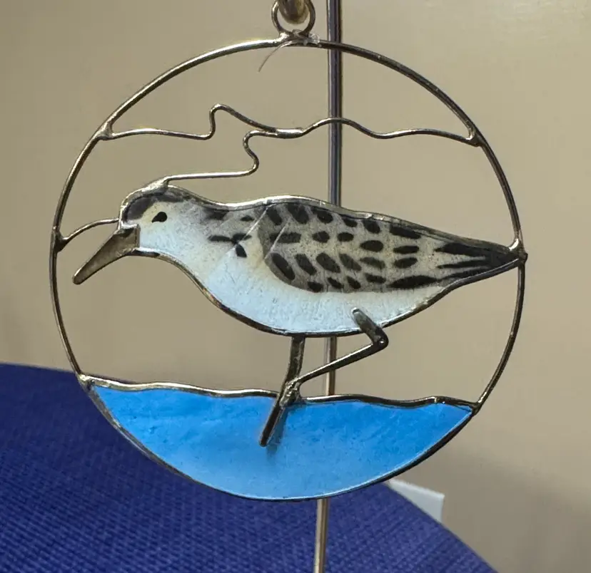 Sandpiper metal with capiz shore bird ornament or Suncatcher 3.5” diameter
