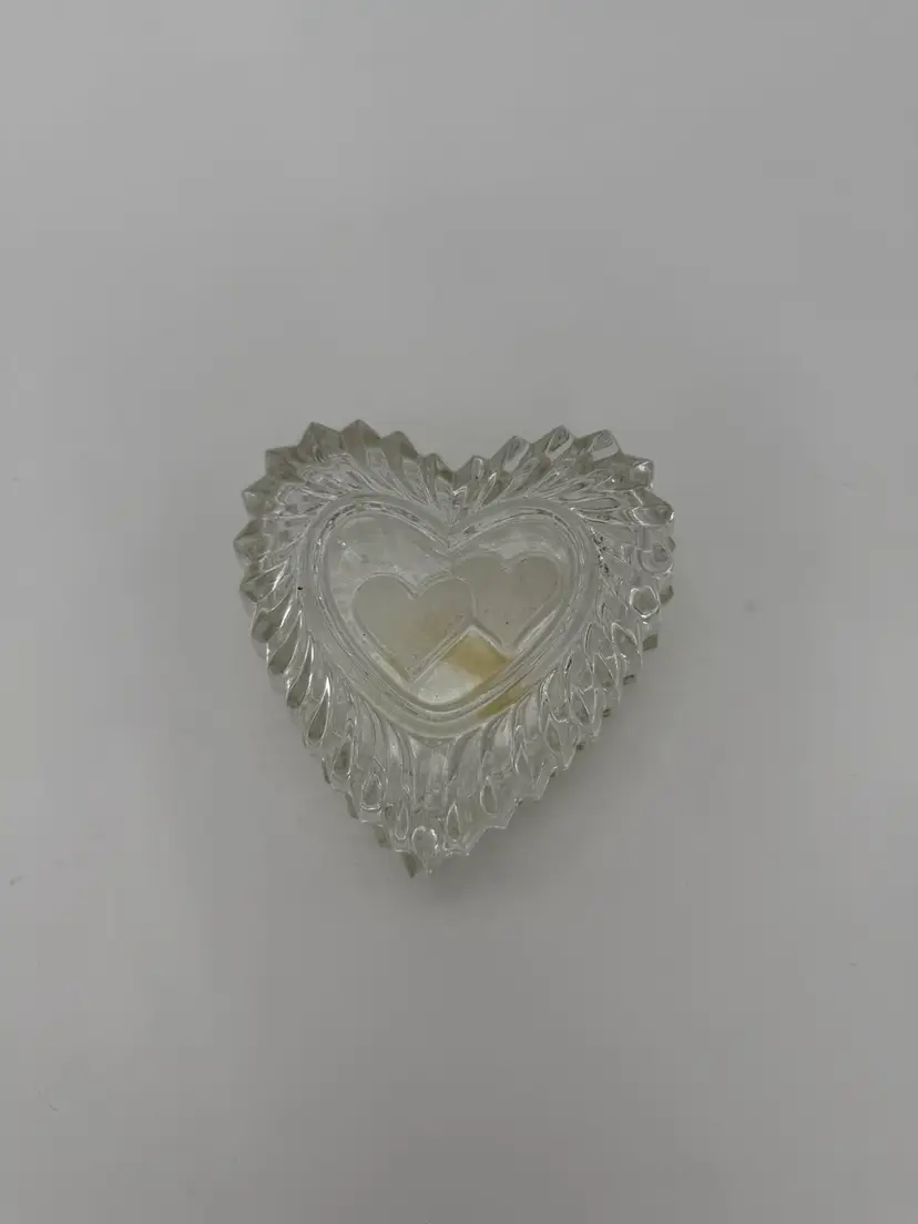 Vintage Heart Shaped 2pc. Crystal Trinket Dish Jewelry Box With Lid Small