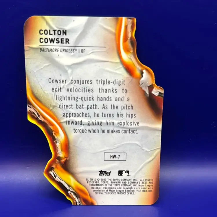 Colton Cowser 2021 Bowman’s Best Heat Wave Die-Cut Atomic Refractor Baltimore Orioles