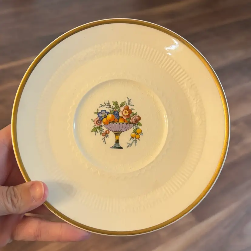 Vintage WH Grindley England Small Gold Rimmed Floral Plate Pair