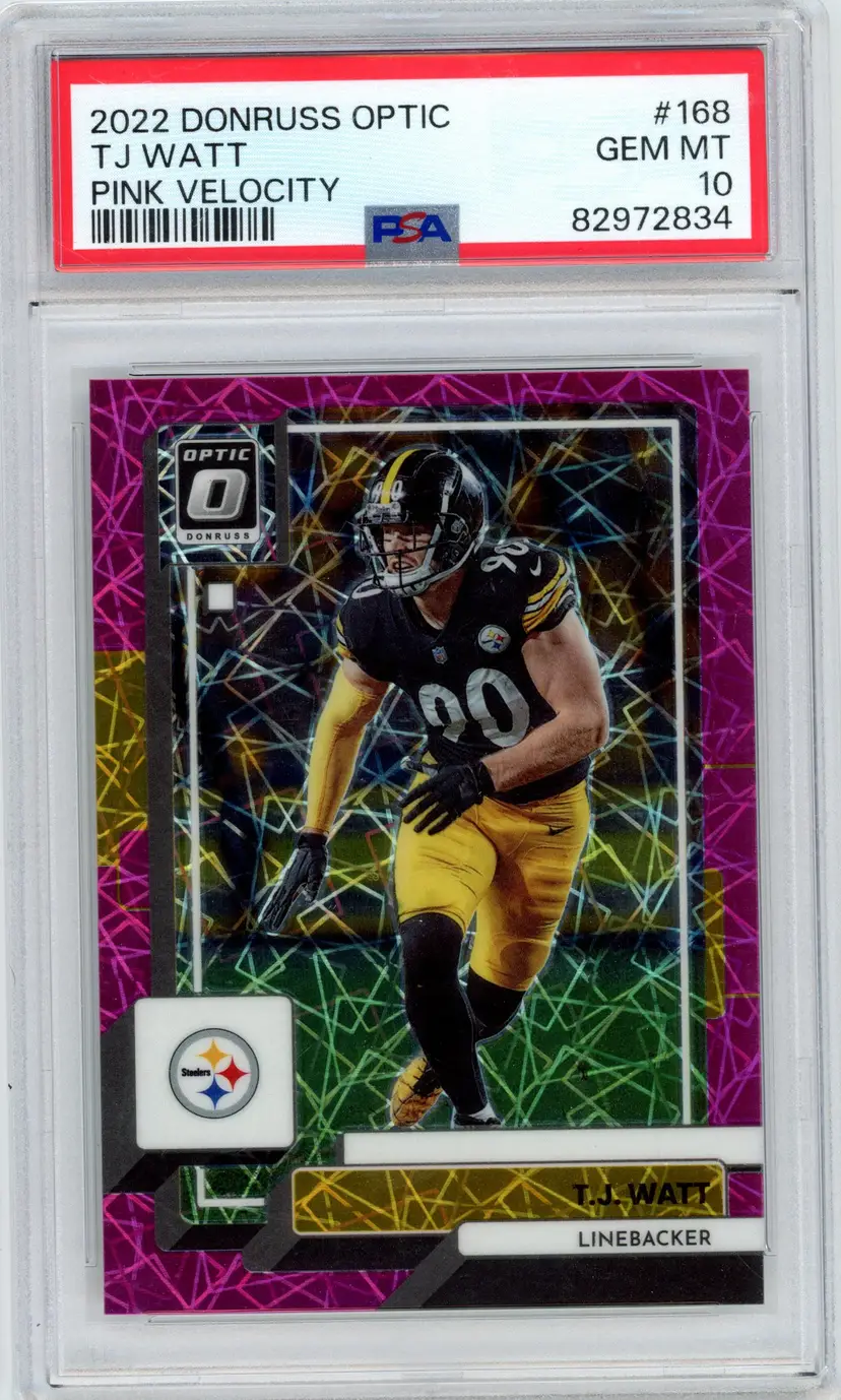 2022 Donruss Optic TJ WATT /79 Pink Velocity Prizm SP #168 STEELERS PSA 10 GEM MT