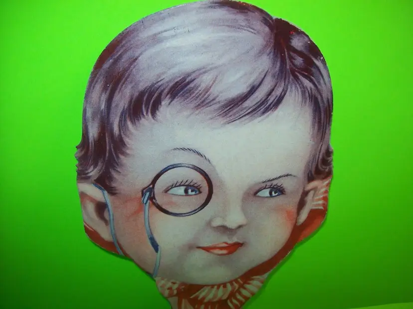 Victorian Trade Card Anis Del Tigre Hand Paddle Fan Diecut Girl With Monocle Old