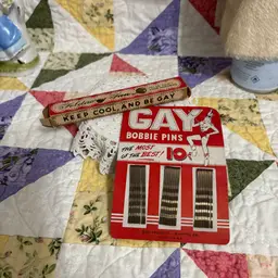 BE-Vintage Keep Cool And Be And Be Gay Foldaway Fan And Gay Bobbie Pins.  MCM