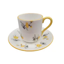 Shelley Charm(?) England Child Cup Saucer Yellow Black Floral 13863 Canterbury Shape