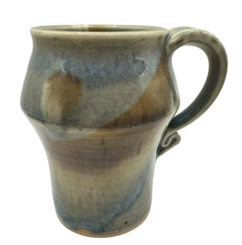 Signed Studio Art Pottery Handled Mug Cup Vessel Donaldson 1985 Gray Beige 4"