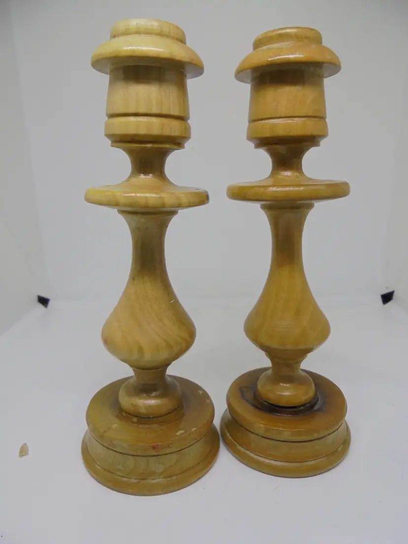 #01 Handmade Turned Wood Candle Sticks 5" Tall