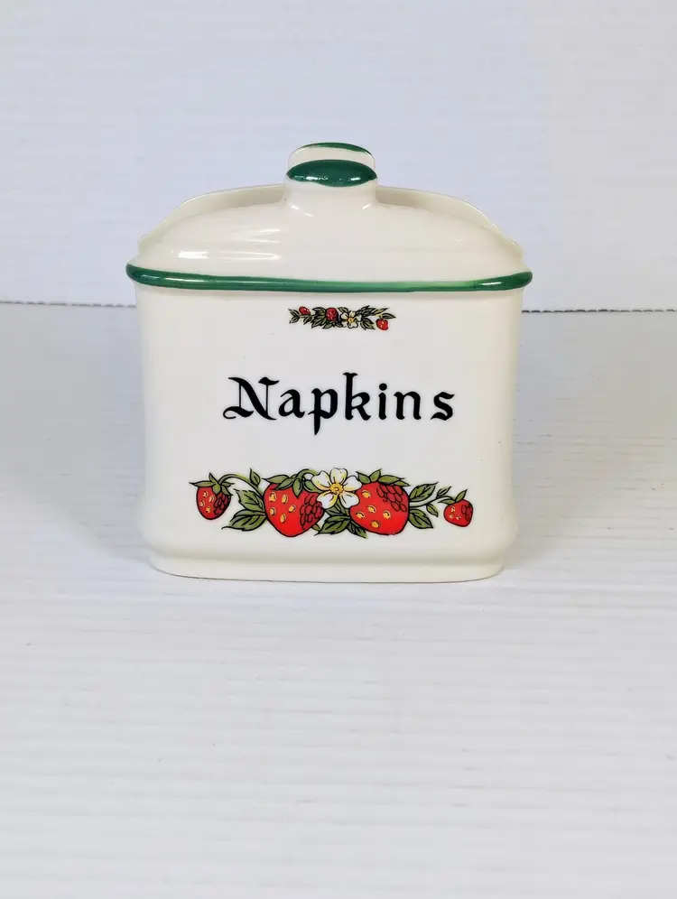 Vintage Strawberry Hostess Set Salt and Pepper Sugar Creamer Napkin holder