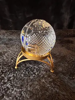 WATERFORD CRYSTAL World Globe Paperweight 3" With Metal Stand