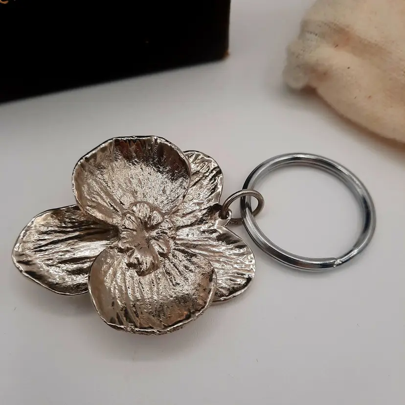 Michael Aram Signed Silver Orchid Flower Keychain