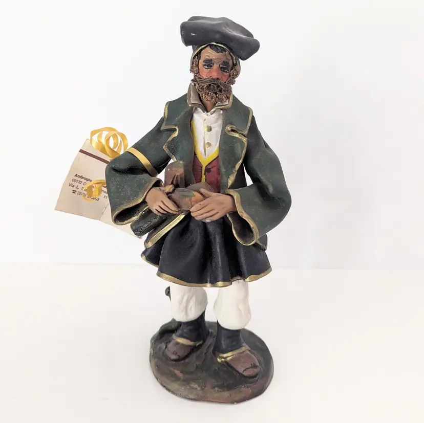 VTG Signed Ambrogio Massidda Italy Art Pottery Figurine Man Holding Wood 9"