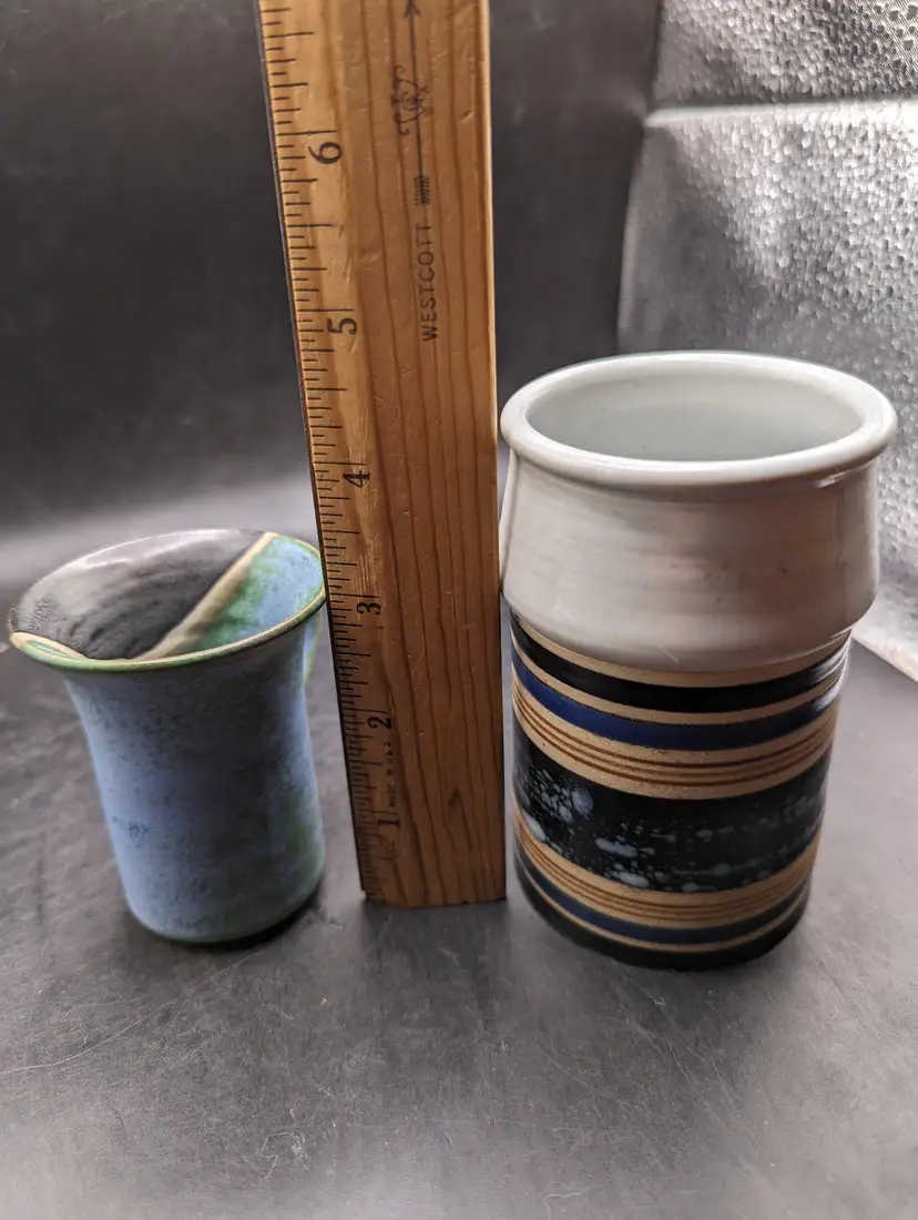 Vintage Lot of 2 Studio Art Pottery One Small Cup One Tumbler Both Signed