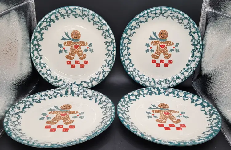 Gingerbread folk craft ceramic dessert plates - Set of 4