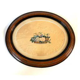 Victorian Style Flowers Drawing Oval Wooden Frame Wall Art 11.5x9.5 in