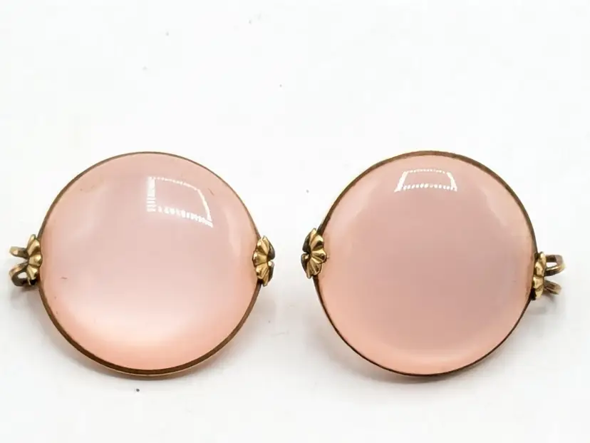 Vintage 1950's Pink Acrylic Slide Clip Earrings Gold Tone
