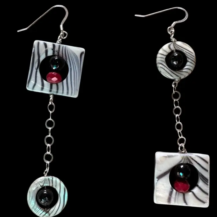 Funky Art Glass Zebra Print Earrings W/Sterling Silver Hooks🪝