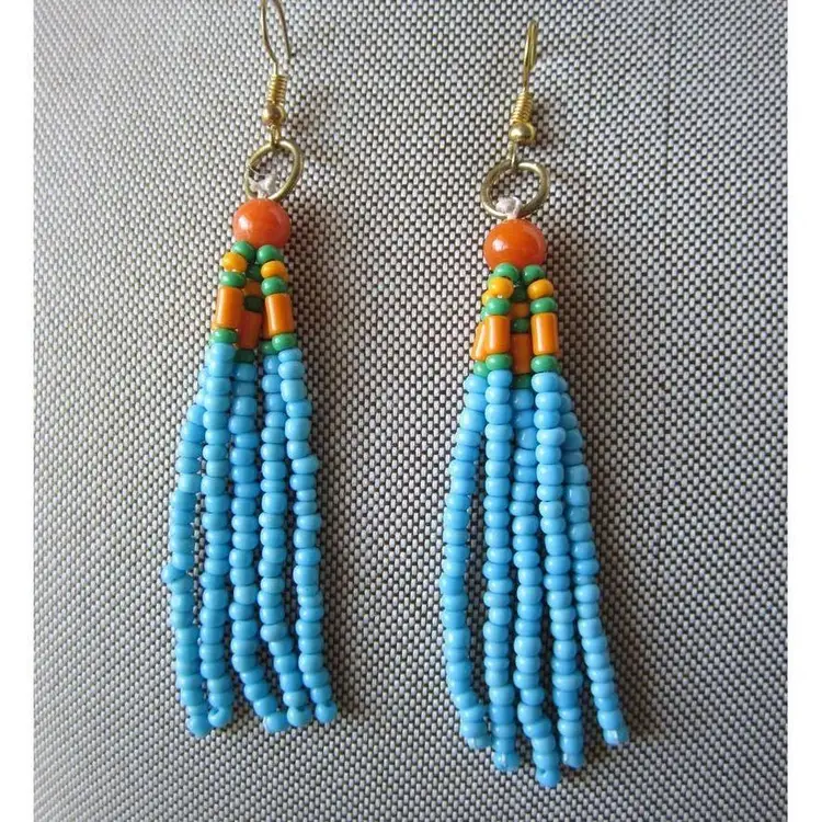 Southwestern turquoise and orange fringe drop earrings