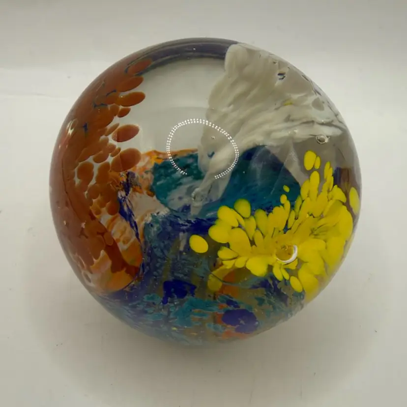 Colorful Trumpet Flower Art Glass Paperweight Felt Bottom 2.5”