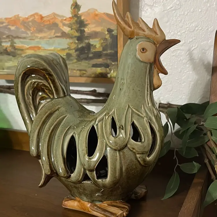 Glazed Ceramic Green Rooster
