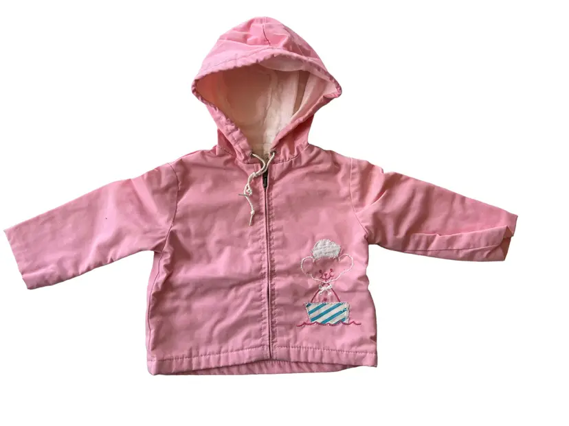Vintage Spring Jacket. Zip Up Spring Coat. "Weather Tamer" Easter Outfit. Size 2T. Appliqued Bear Boat