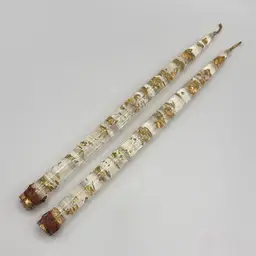 Pair 12” Gold Fleck Lucite Candles 1 REPAIRED