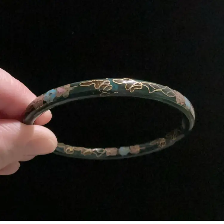 Vintage Cloisonné Floral Flower Cloisonné Bangles. Set Of Two !!