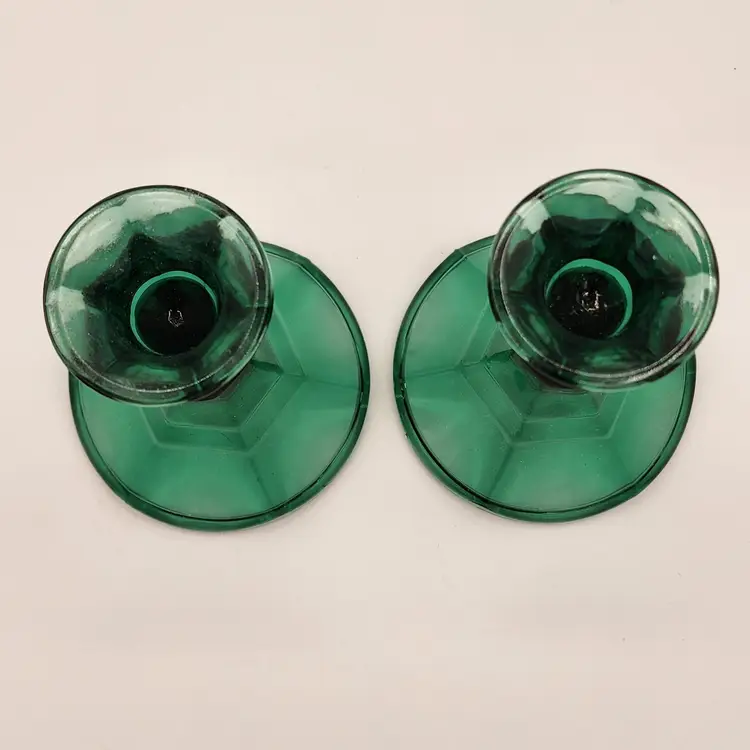 Teal Green Glass Taper Candlesticks – Set of 2