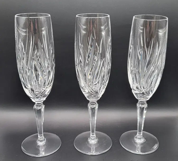 Gorham Crystal Nocturne Fluted Champagne glasses - Set of 3