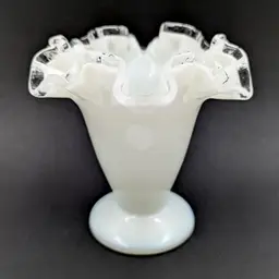 Silver Crest Ruffled 4" Milk Glass Fenton Vase