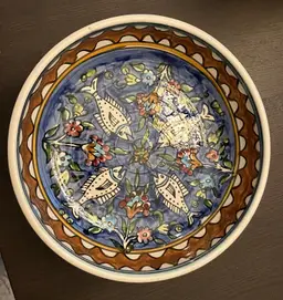 Ceramic Blue Fish Flowers Serving Bowl